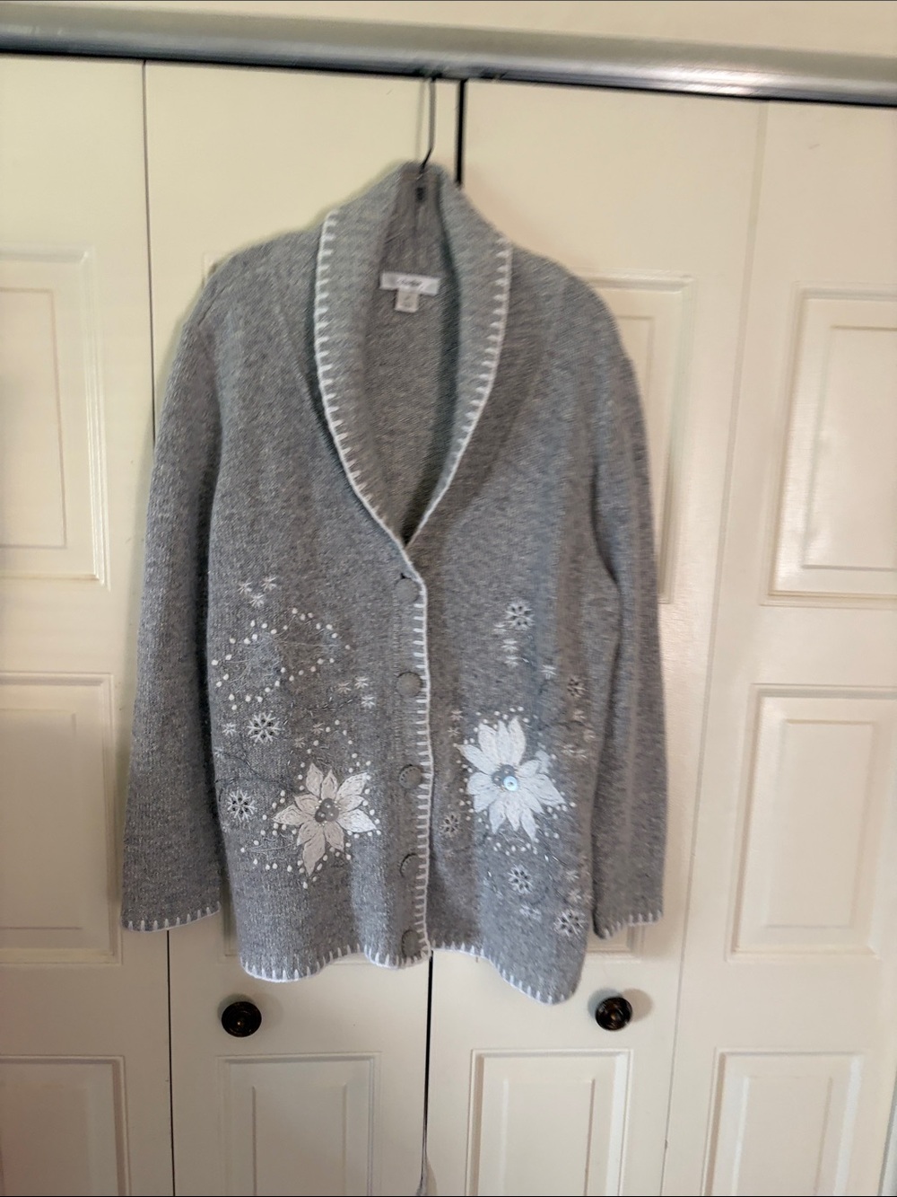 Y2K Cottagecore Embrodiered Christmas/Holiday Cardigan Novelty Silk/Wool Sz. 2XL